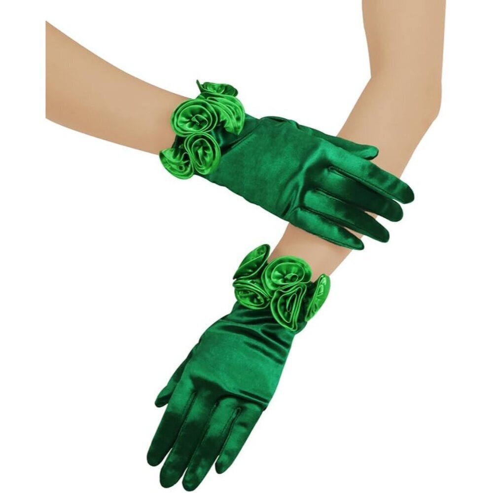Short Satin Floral Gloves Elegant Wedding Opera Party Accessory
